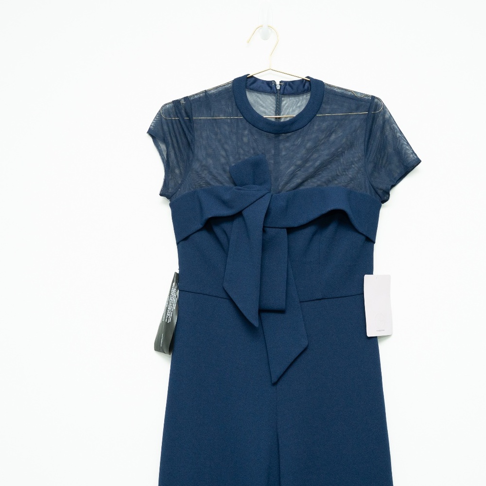 JS Collections - Stretch Crepe Illusion Neck Bow Jumpsuit - Picture 5 of 9